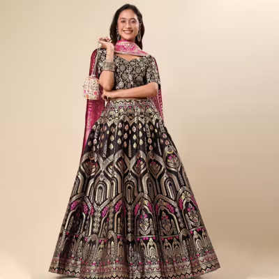 Women's Black & Pink Lehengas