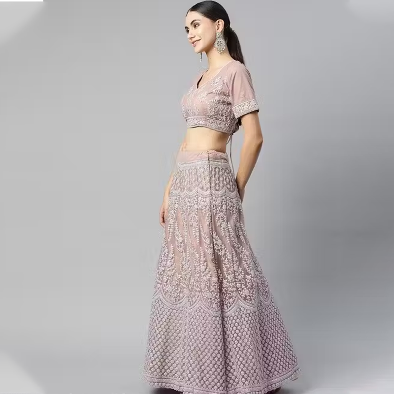 Embroidered Semi-Stitched Lehenga & Unstitched Blouse With Dupatta