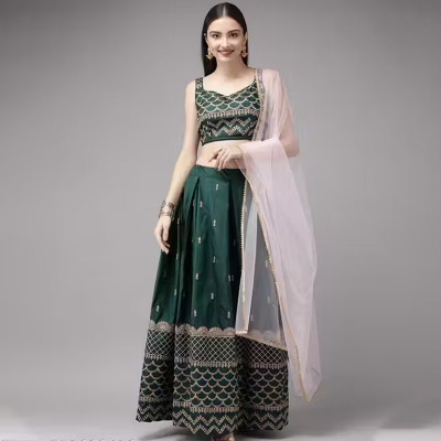 Embroidered lehenga choli and Net Dupatta for women