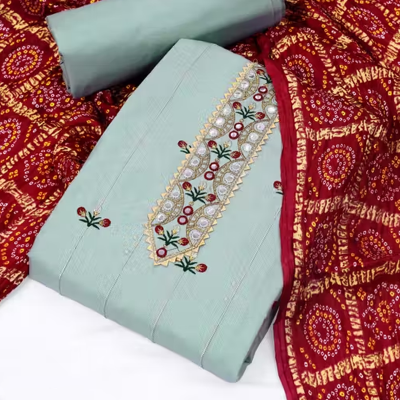 Party Wear Designer Cotton Dress Material Mirror Work