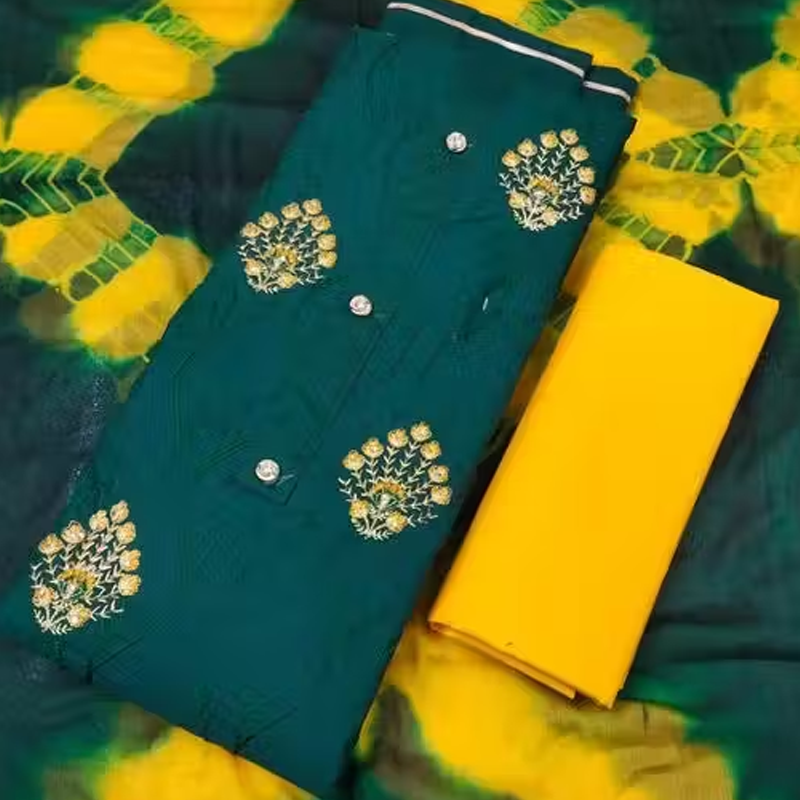 Green Embroidered daily & formal wear dress material