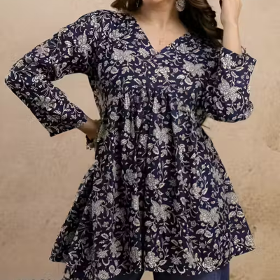 Navy Blue V-NECK Short Top