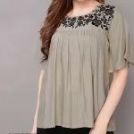 Fashion Grey Rayon Embroidered Tunic/Top