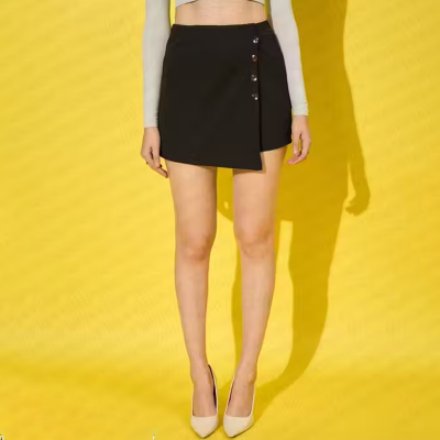 Black Skirt Lycra Blend Mini Women Skirts