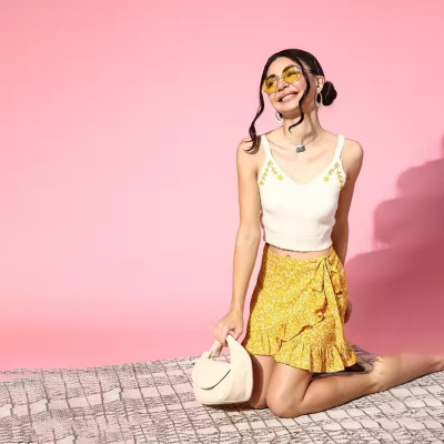 Women Floral Print High-Rise Mini Wrap Skirts