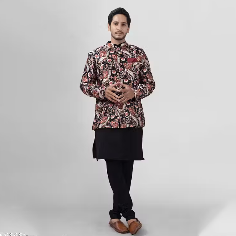 Black Ethnic Jacket Kurta Set