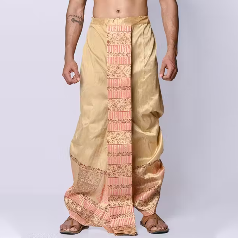 Print Dupion Silk Dhoti For Men Readymade Dhoti Printed Men Dhoti