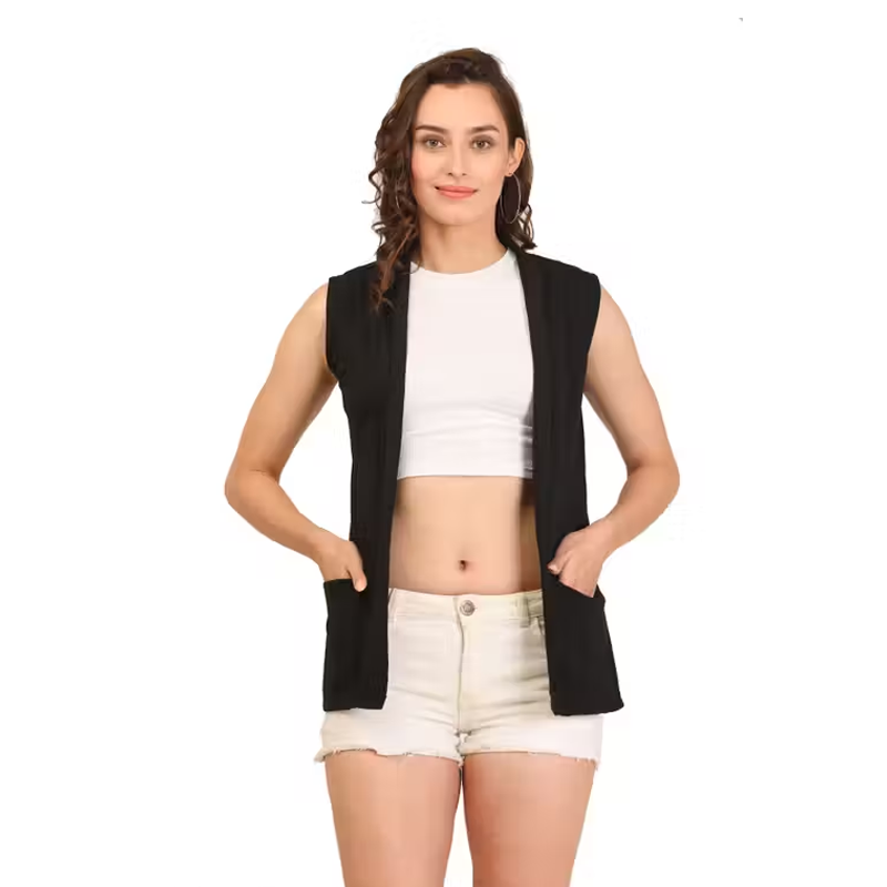 Solid Shrug Black Capes, Shrugs & Ponchos Cut Sleeve For Women