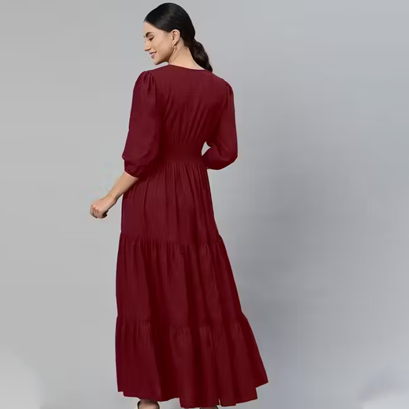 Maxi Dress with Puff Sleeves & Smocked Waist