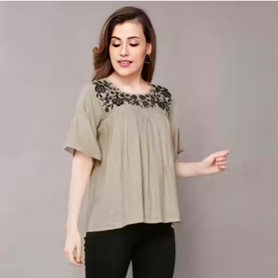 Fashion Grey Rayon Embroidered Tunic/Top