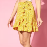 Women Floral Print High-Rise Mini Wrap Skirts