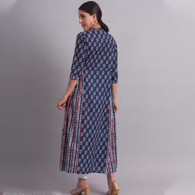 Womens Blue Printed Cotton Casual wear Jacket