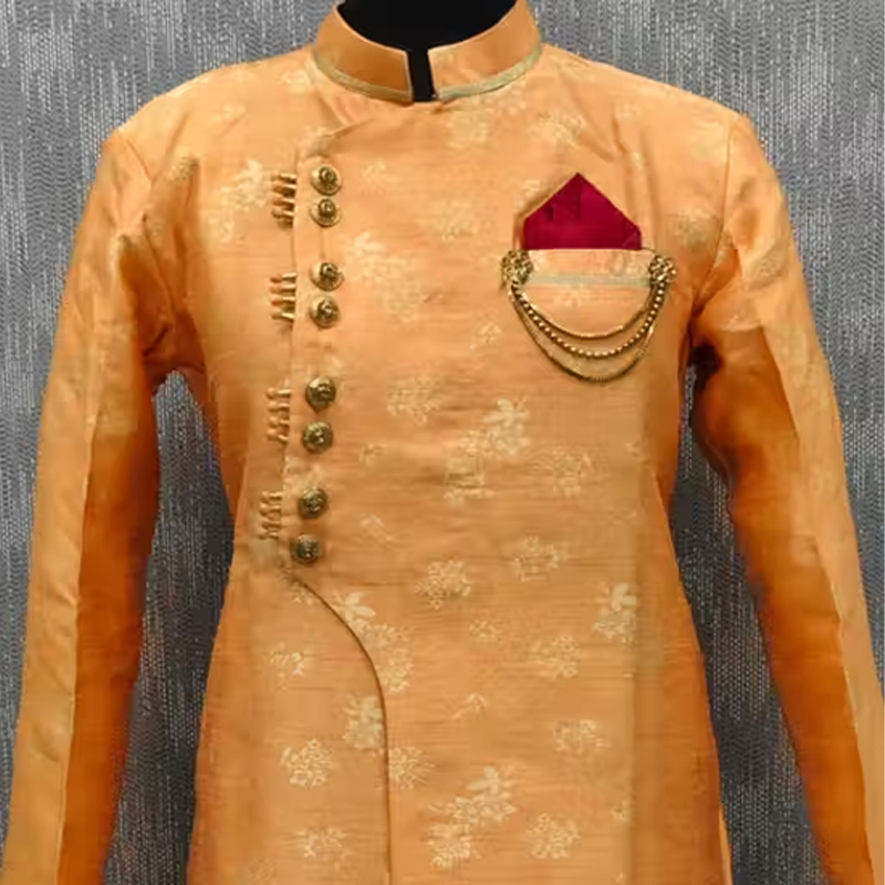 Beige Silk Blend Majestic Sherwani with Pyjama For men