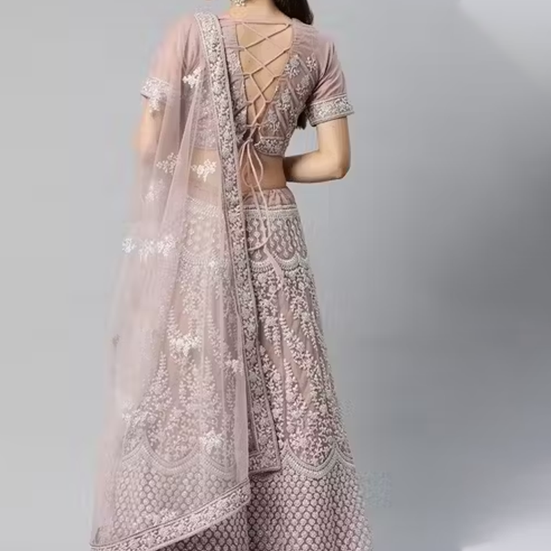 Embroidered Semi-Stitched Lehenga & Unstitched Blouse With Dupatta