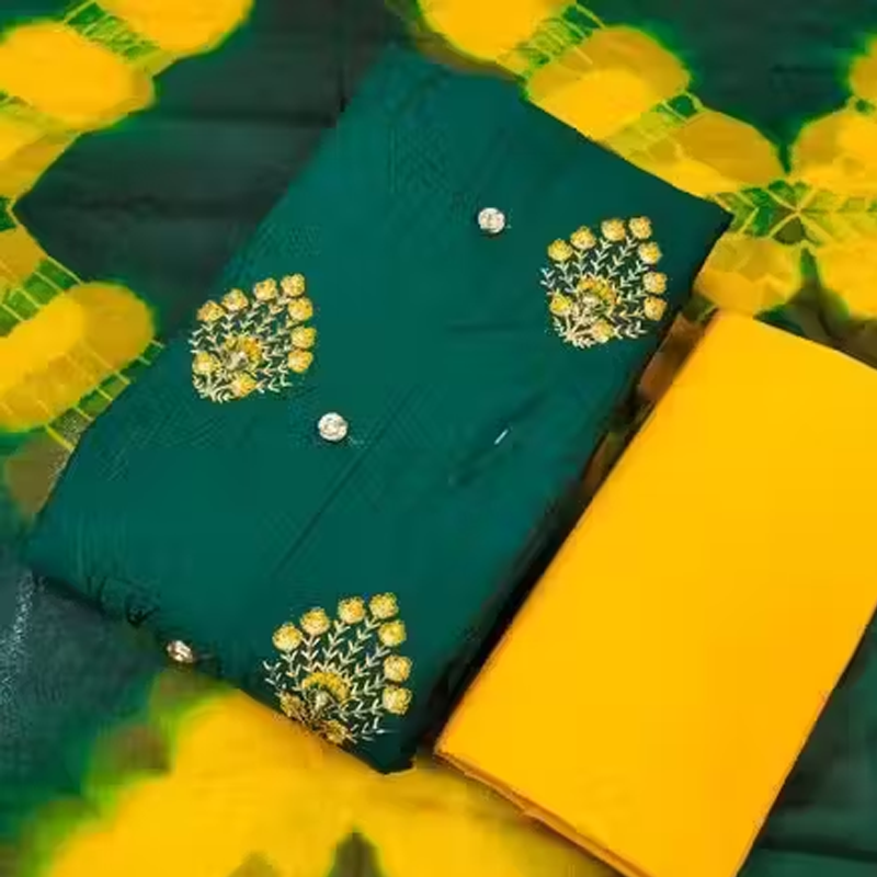 Green Embroidered daily & formal wear dress material