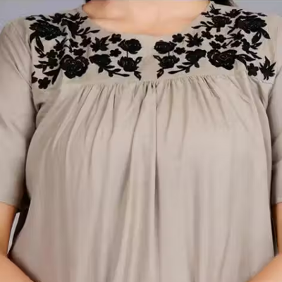 Fashion Grey Rayon Embroidered Tunic/Top