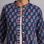 Womens Blue Printed Cotton Casual wear Jacket