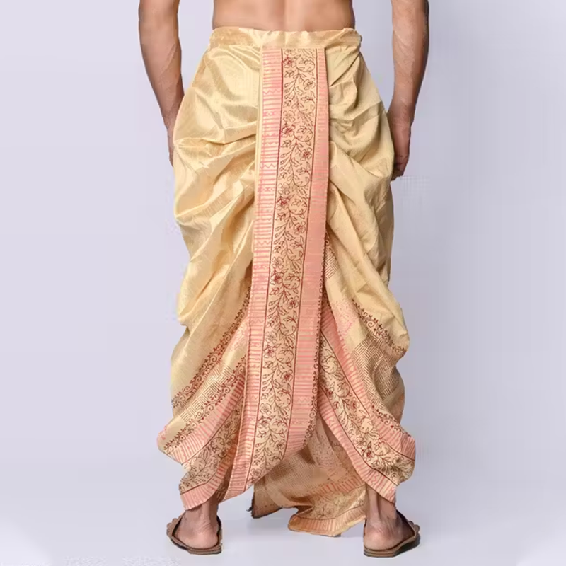 Print Dupion Silk Dhoti For Men Readymade Dhoti Printed Men Dhoti