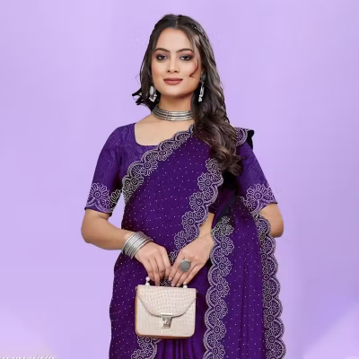 Designer diamond worked Georgette fabric saree for party and all occasions