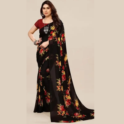 Georgette Floral Printed Saree with Blouse Piece