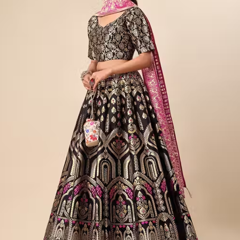 Women's Black & Pink Lehengas