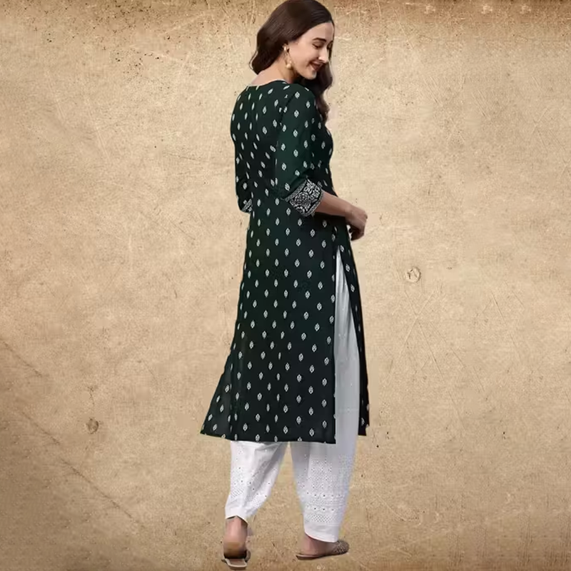 Bottel Green Straight Printed Kurti