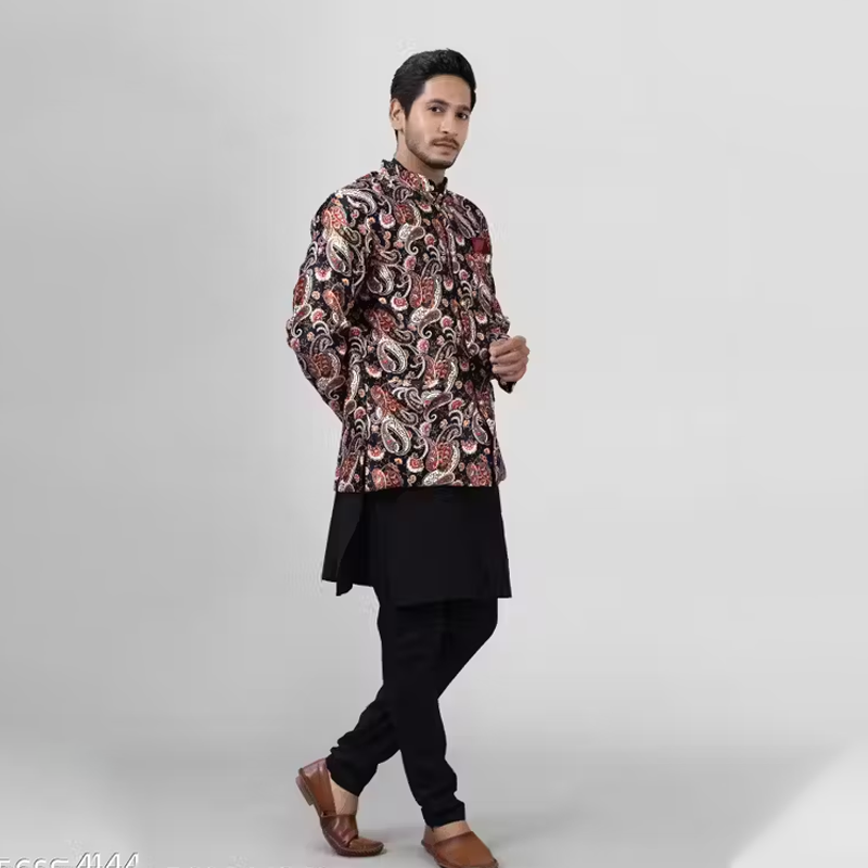 Black Ethnic Jacket Kurta Set