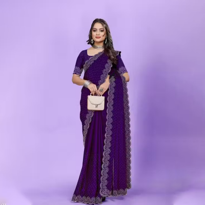 Designer diamond worked Georgette fabric saree for party and all occasions